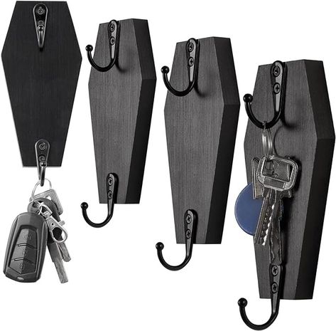 4 Pieces Coffin Wall Hook for Keys - Spooky Gothic Home Decor for Wall - Rustic Black Wooden Hanger for Keys, Mugs, Purse, Towel, Clothes - Wall Mounted Mini Coffins Hanger for Halloween Decoration : Amazon.co.uk: Home & Kitchen Goth Room, Gothic Decor Bedroom, Gothic Room, Haunted House Decorations, Spooky Home Decor, Halloween Coffin, Horror Decor, Dark Home Decor, Goth Home