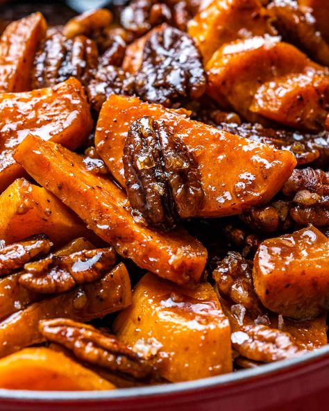 Candied Purple Sweet Potatoes, Maple Brown Sugar Sweet Potatoes, Maple Syrup Sweet Potatoes, Sweet Potatoes And Pecans, Leftover Yams Recipes, Traditional Sweet Potatoes, Candied Sweet Potatoes With Pecans, Make Ahead Candied Sweet Potatoes, Baked Candied Sweet Potato Recipes