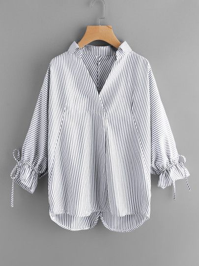 Lantern Sleeved Blouses, Iranian Women Fashion, Hem Blouse, Blouse Online, Lantern Sleeve, Mode Vintage, Striped Blouse, Ladies Tops Fashion, Blouse Styles