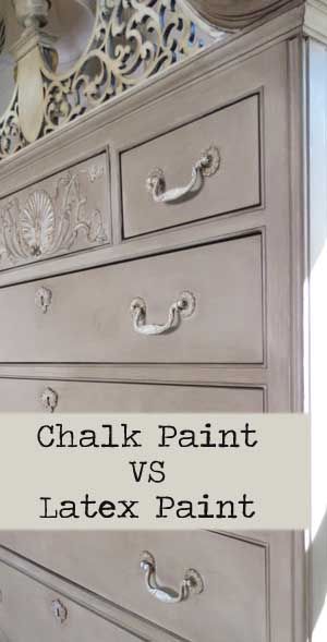 If you are debating whether or not to use chalk paint or regular latex paint on your next piece of furniture.  Here are some of the highlights of the pros and cons of both to help you decide. Priming  Chalk paint is basically a self primer that adheres well Latex Paint On Furniture, Paint On Furniture, Dresser Painted, Chalk Paint Projects, Casa Vintage, Ideas Hogar, Cabinet Ideas, Furniture Rehab, Latex Paint