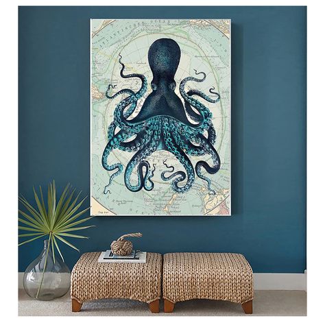 Smarter Shopping, Better Living! Aliexpress.com Antarctica Map, Map Canvas Painting, Vintage Poster Prints, Plexiglass Frames, Vintage Octopus, Octopus Tentacles, Modern Wall Art Canvas, Wall Art Picture, Tableau Art