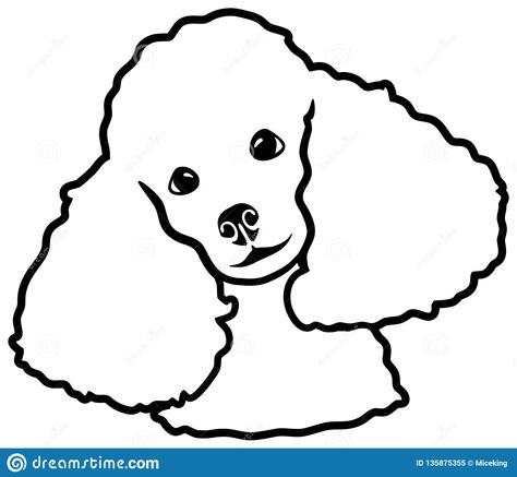 Poodle Drawing Easy, Toy Poodle Drawing, Poodle Silhouette, Poodle Drawing, Black White Illustration, Head Silhouette, Face Template, Drawing Heads, White Illustration