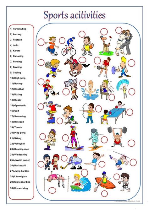 Printable Sports, Sport Activities, Activities Worksheet, English Activities, Education Kindergarten, Esl Worksheets, School Sports, Physical Education, Sports Activities