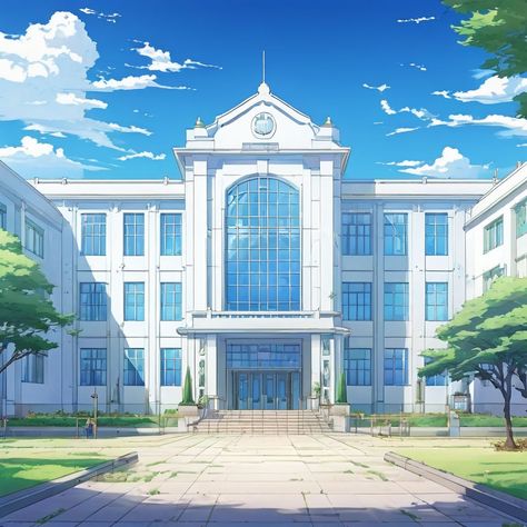 Anime-style school building by Шон Ву - Playground School Building Drawing Reference, Anime Academy Building, Private School Exterior, Anime School Building, Anime School Aesthetic, Anime School Background, Anime Building, Futuristic School, School Exterior