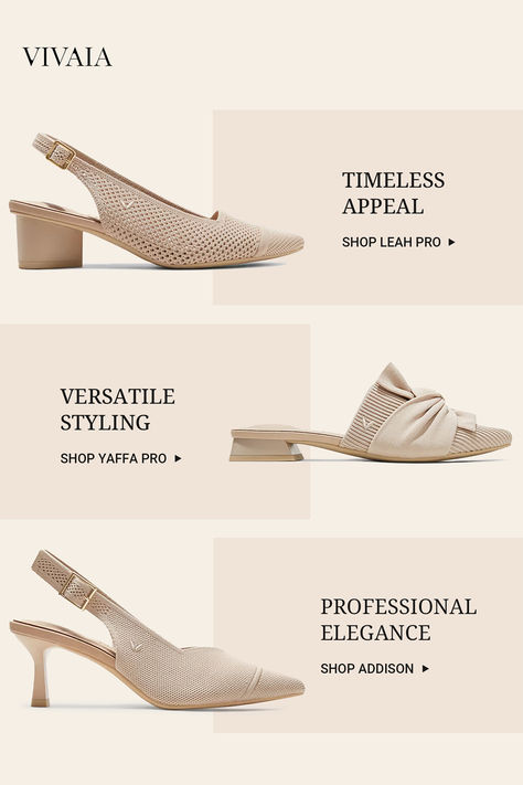 Introducing our must-have sandals! Whether you prefer the height of block heel slingbacks, the delicate allure of kitten heel slingbacks, or the versatility of closed-toe sandals, VIVAIA has curated a collection that caters to your every need. Step into comfort and style!✅Free Shipping & Returns #boots #sandals #mules #loafers #sneakers #heels #flats #shoes #womensfashion #womensshoes #sustainable #fashion #outfits #ootd #archsupport #ecofriendly #bunions #travel #winter #autumn #summer #spring Chic Leather Kitten Heels With Removable Insole, Kitten Heel Mary Janes, Beige Kitten Heels With Removable Insole, Synthetic Kitten Heels With Removable Insole, Chic Beige Open Heel Kitten Heels, Kitten Heel Slingbacks, Elegant Shoes Heels, Shoes Trends, Sustainable Shoes