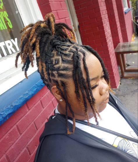 Barrel Updo Locs, Short Loc Ponytail Styles Dreadlocks, Short Locs Ponytail Styles, Updo Short Locs Styles, Medium Length Loc Updo Styles For Women, Loc Updo Ponytail, Updos For Short Locs, Loc Style Updo, Up Do Loc Styles