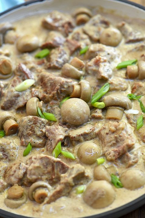 Creamy Beef and Mushrooms is easy to make and cooks in one pan. Loaded with tender beef and rich mushroom gravy, it's hearty, tasty and perfect with steamed rice, mashed potatoes or noodles. Creamy Beef With Mushrooms, Creamy Beef Mushroom Filipino, Beef With Mushrooms Recipes Filipino, Beef And Mushroom Recipe, Beef And Mushroom Stew, Beef Stew Meat Recipes, Ground Beef Breakfast, Beef With Mushroom, Mushroom Sauce Recipe