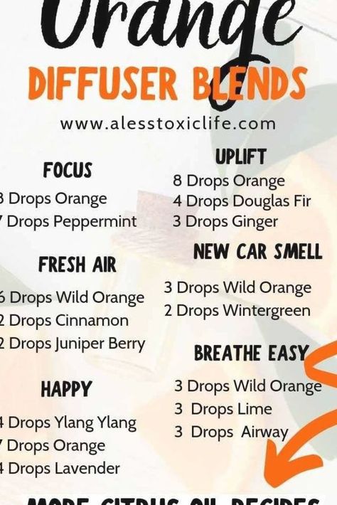 Orange Diffuser Blends, Car Diffuser Blends, Orange Essential Oil Blends, Immunity Support, Essential Oil Combinations, Essential Oil Diffuser Recipes, Oil Diffuser Recipes, Citrus Essential Oil, Essential Oils For Skin