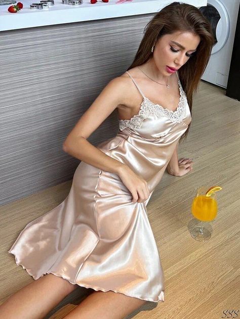 Short Night Dress, Cami Night Dress, Women Nightwear Dresses, Bridal Nightwear, Night Gown Dress, Nightwear Dress, Elegant Dresses Short, Satin Fashion, Beautiful Dresses Short