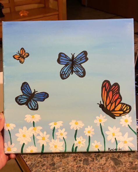 Starter Painting Ideas, Butterfly Painting Easy, Diy Canvas Art Easy, Cute Easy Paintings, Simple Canvas Paintings, Easy Canvas Art, Canvas Drawings, Canvas Painting Designs, Small Canvas Art