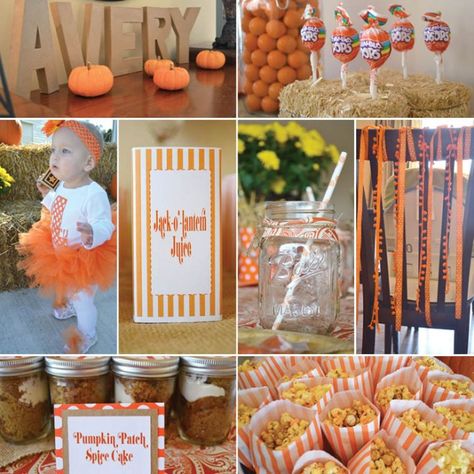 LOVE the Mason jars with straws for tea...and the letters with her name surrounded by pumpkins! October Birthday Parties, Pumpkin Patch Birthday, Pumpkin Birthday Parties, Pumpkin 1st Birthdays, Pumpkin First Birthday, Photo Envelope, Fall Birthday Parties, Pumpkin Birthday, October Birthday