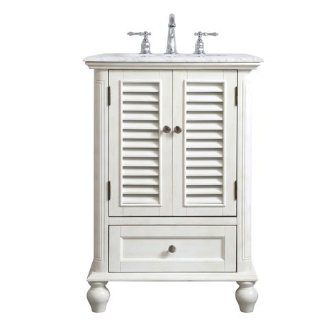 White Traditional Bathrooms, 24 Inch Vanity, Antique White Cabinets, Compact Vanity, Traditional Bathroom Vanity, Single Sink Vanity, White Marble Countertops, Marble Vanity Tops, Bathroom Vanities For Sale