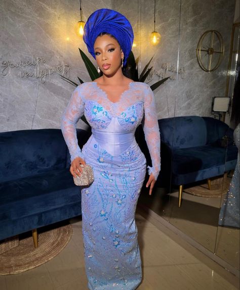 Follow Afro Fashion STYLE #owambe #gown #weekend #asoebibella Sky Blue Asoebi, Sky Blue Asoebi Lace Styles, Blue Asoebi Lace Styles, Blue Asoebi, Asoebi Lace Styles, Asoebi Style, Afro Fashion, Chocolate Wedding, Heels Blue