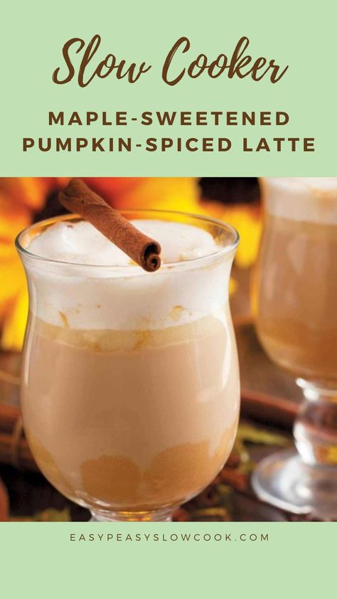 Maple-sweetened Pumpkin-spiced Latte In Slow Cooker Crockpot Pumpkin Spice Latte, Pumpkin Spice Latte Crockpot, Crockpot Pumpkin, Slow Cooker Desserts, Slow Cook, Latte Recipe, Slow Cookers, Easy Slow Cooker, Pumpkin Spice Latte