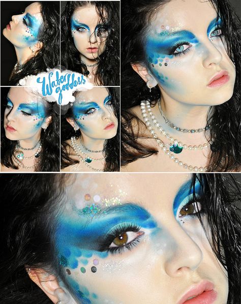 Earth, Water, Fire, and Wind makeup Eyelash Makeup Look, Wind Makeup, Little Mermaid Makeup, Mermaid Face Paint, Dragon Makeup, Eyelash Makeup, Lash Kit, Water Fairy, Blue Eyeliner