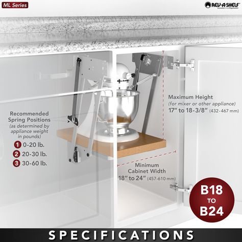 Rev-A-Shelf Kitchen Cabinet Spring Loaded Mixer and Appliance Lift Assist Mechanism for Small Kitchen Appliances, Zinc, RAS-ML-HDCR : Amazon.ca: Home Appliance Lift, Shelf Kitchen Cabinets, Kitchen Base Cabinets, Closet Rods, Custom Shelving, Rev A Shelf, Base Cabinet, Food Storage Containers Organization, Kitchen Cabinet Storage