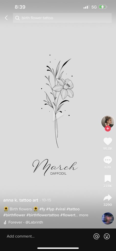 Daffodil Name Stem Tattoo, Behind Ear Tattoo Daffodil, Daffodil Tattoo Meaning, Lavender And Daffodil Tattoo, Daffodil And Sweet Pea Tattoo, Daffodil Birth Flower Tattoo, Daffodil Cherry Blossom Tattoo, Music Heart Tattoo, Daffodil Flower Tattoos