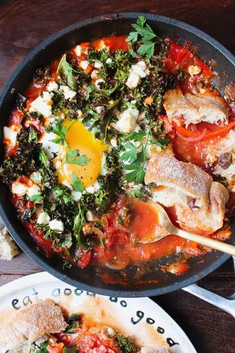 Recipes | Oddbox Kale Shakshuka, Celeriac And Apple Soup, Salted Baked Potato, Eggs Feta, Recipe Kale, Maple Roasted Carrots, Shakshuka Recipe, Creamed Kale, Vegan Feta