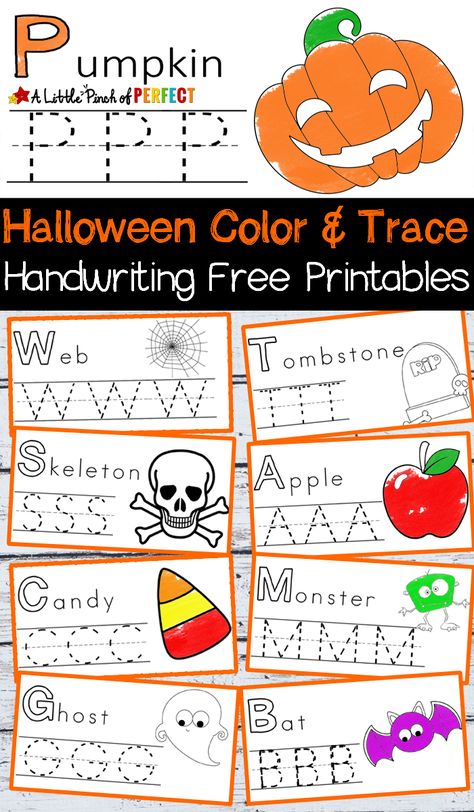 Halloween Handwriting and Coloring Free Printables: Perfect for letter writing practice including favorite Halloween pictures like pumpkins, spiders, ghosts, monsters, and more. (preschool, kindergarten, October) Provocation Table, Mackenzie Marie, Halloween Handwriting, Kindergarten October, Letter Writing Practice, Abc Worksheets, October Activities, Halloween Kindergarten, Halloween Writing