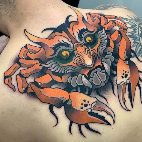 New Traditional Tattoo, Traditional Tattoo Man, Wormhole Tattoo, Crab Tattoo, Needle Tattoo, Traditional Tattoo Inspiration, Ocean Tattoos, Tattoo Desings, Japan Tattoo