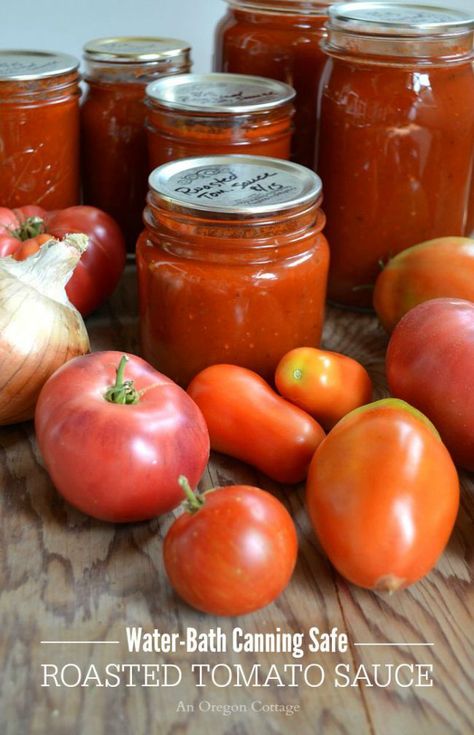 Roasted Tomato Soup Canning, Canned Whole Tomatoes, Hot Water Bath Canning, Canned Spaghetti Sauce, Tomatoes Recipes, Canning Whole Tomatoes, Roasted Tomato Sauce, Water Bath Canning, Canning Tomatoes