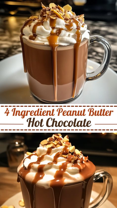 Easy Christmas Treats with Chocolate: 4 Ingredient Peanut Butter Hot Chocolate Peanut Butter Hot Chocolate Recipe, Creamy Hot Chocolate Recipe, Peanut Butter Hot Chocolate, Hot Chocolate Milk, Peanut Butter Sauce, Cup Of Hot Chocolate, Easy Christmas Treats, Homemade Peanut Butter, Steaming Cup