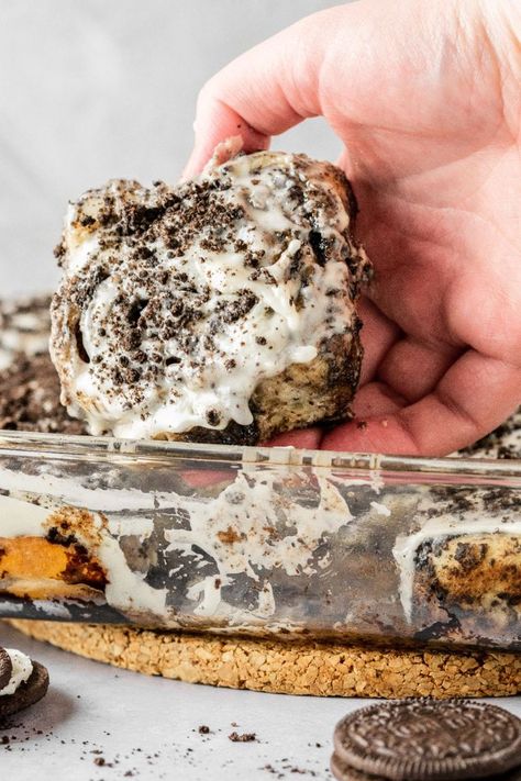 These Oreo Cinnamon Rolls are super soft rolls that are filled with a chocolate Oreo filling, crushed Oreo cookies, and topped with a creamy cream cheese icing! Oreo Cinnamon Rolls, Soft Rolls, Crushed Oreo, Oreo Filling, Measuring Flour, Cocoa Powder Cookies, Chocolate Oreo, Crushed Oreos, No Churn Ice Cream