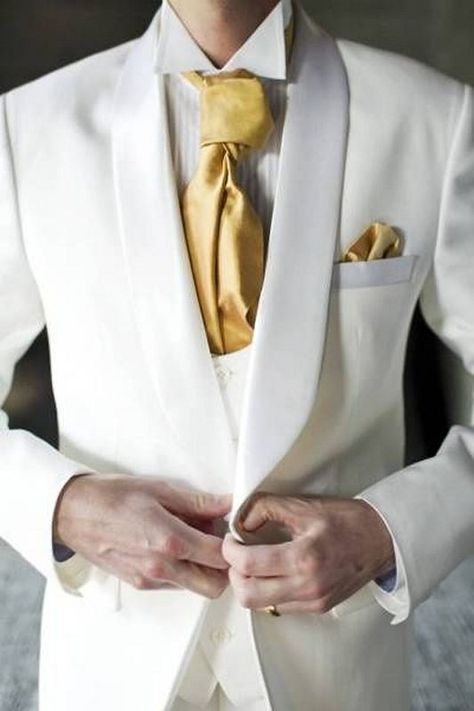 White And Gold Tuxedo, Brown Groomsmen Suits, White Jeans For Men, Brown Groomsmen, White Tuxedo Wedding, Gold Tuxedo, Blue Winter Wedding, White Tux, Tuxedo Coat