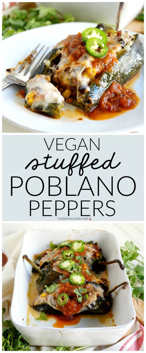 vegan stuffed poblano peppers | The Baking Fairy Poblano Recipes, Vegan Chorizo, Vegetarian Mexican, Chile Poblano, Sides Recipes, Vegan Mexican Recipes, Potluck Party, Poblano Peppers, Tomato Jam