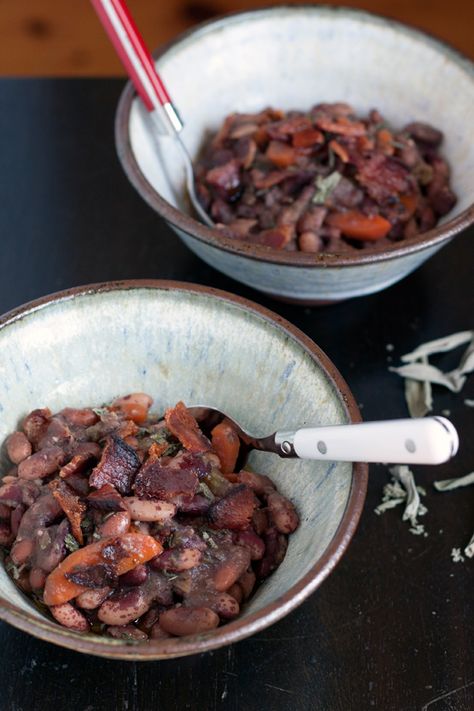 Pot Of Beans, Table Meals, Beans With Bacon, Dried Sage, Dinner Beef, Quinoa Rice, Beans Beans, Menu Inspiration, Meat Dinners