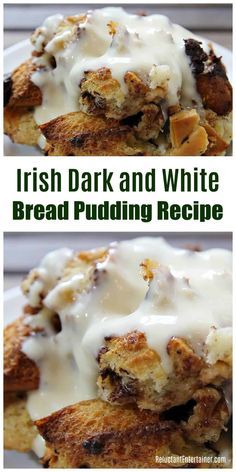 Celebrate St. Patrick's Day in style with this Irish Dark and White Bread Pudding Recipe! The chocolatey sauce is incredible, made with white and dark chocolate (you can also use Irish Cream). It's a delicious, gooey dessert, perfect for an Irish dinner party. Irish Bread Pudding, Irish Dessert Recipes, Irish Dinner, Irish Recipes Authentic, Irish Bread, Irish Desserts, Irish Cooking, Irish Recipes Traditional, Chocolate Bread Pudding