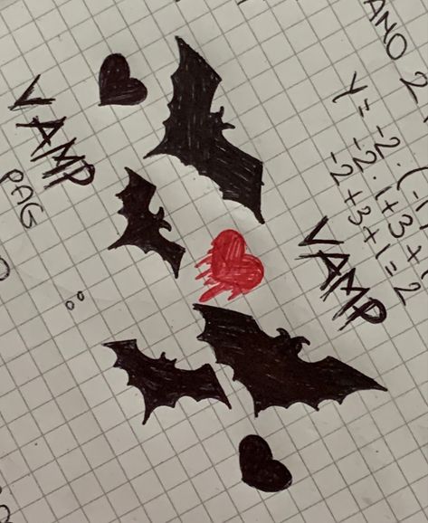 Bat Aesthetic Drawing, Drawing Ideas Gothic Art, Vampire Doodle Easy, Gothic Things To Draw Easy, Vampire Diary Aesthetic, Gothic Art Drawing Easy, Easy Gothic Sketches, Vampire Easy Drawings, Emo Drawings On Paper