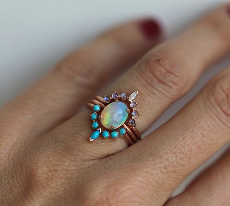 Ocean Engagement Ring Set Solitaire Fire Opal with Moonstone | Etsy Ocean Ring, Tiffany Jewelry, Engagement Ring Set, Diy Schmuck, Ring Vintage, Bridal Sets, Engagement Ring Settings, Slovenia, Accessories Jewelry