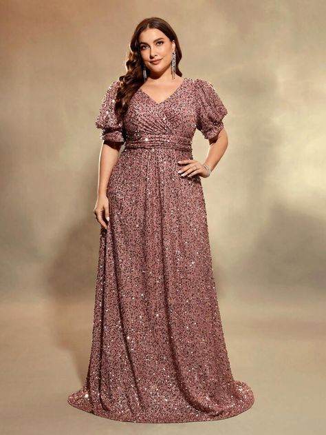 Cocktail Dress Elegant, Plus Size Sequin Dresses, Wedding Guest Gowns, Plus Size Sequin, Vestidos Color Rosa, Cocktail Dresses Online, Sequin Formal Dress, Sequin Dresses, Ruffle Trim Dress