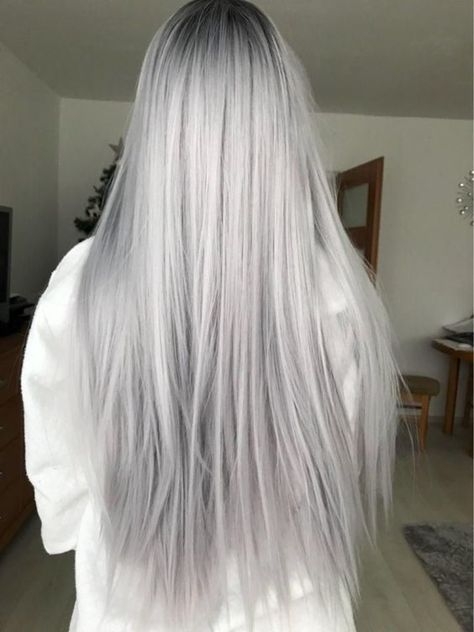 Silver Blonde Hair With Shadow Root, White And Grey Hair Color, Long Silver White Hair, Silver Shadow Root, Gray White Hair Color, Gray To White Hair, Gray Hair Shadow Root, Platinum Hair Color Silver Grey, White Silver Hair Platinum Blonde