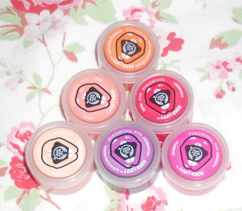 The Body Shop Born Lippy Lip Balms. Satsuma, Watermelon, Strawberry, Guava, Passion Fruit, & Raspberry Body Shop Lip Balm, The Body Shop Lip Balm, Born Lippy The Body Shop, Body Shop Skincare, Cute Lipstick, Lip Art Makeup, Lip Beauty, Body Shop At Home, Natural Lip Balm