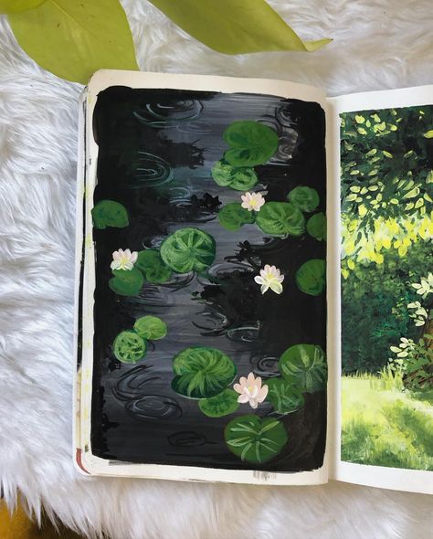 Waterlily Drawing, Waterlily Art, Waterlily Painting, Water Lilly, Water Drawing, Water Lily, Gouache Painting, Mural Art, Water Lilies