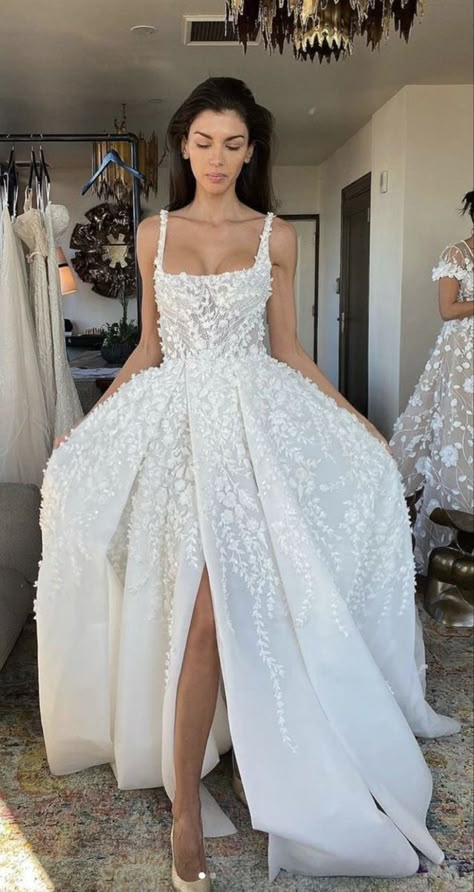 Wedding Day Dresses, Backless Bridal Gowns, Lace Applique Wedding Dress, Pretty Wedding Dresses, Applique Wedding, Applique Wedding Dress, Dream Wedding Ideas Dresses, Dream Wedding Ideas, Gown Wedding