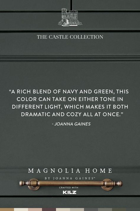 Dark Island Paint Colors, Magnolia Paint Colors Castle Collection, Magnolia Green Paint Joanna Gaines, Magnolia Home Cottage Grove, Magnolia Green Paint Colors, Magnolia Cottage Grove, Magnolia Home Castle Collection, Joanna Gaines Chalk Paint Furniture, Joanna Gaines Castle Collection