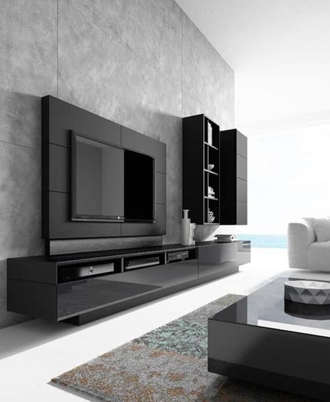 Modern Tv Room, Black Living Room Decor, Tv Unit Interior, Unit Interior Design, Wall Tv Unit, Modern Tv Wall Units, Tv Wall Units, Tv Unit Interior Design, Wall Tv Unit Design