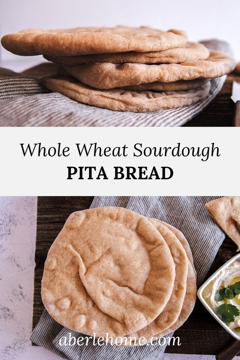 Whole Wheat Sourdough Pita Bread - Aberle Home Falafel Gyro, Sourdough Pita, Hummus Falafel, Whole Wheat Pita Bread, Whole Wheat Sourdough, Pita Bread Recipe, Pita Recipes, Pain Pita, Bbq Side