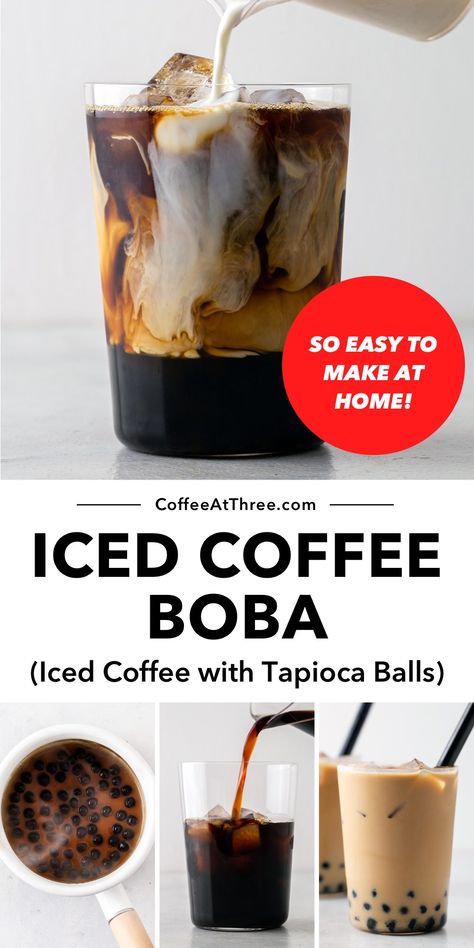 Coffee Boba Tea Recipe, Boba At Home, Different Coffee Drinks, Healthy Iced Coffee, Summer Coffee Drinks, Caffeinated Drinks, Coffee Boba, Coffee Recipe Healthy, Boba Tea Recipe