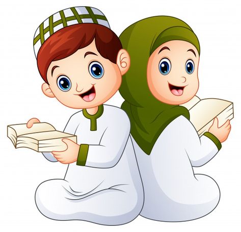 Happy muslim kid holding quran Premium V... | Premium Vector #Freepik #vector #book #kids #man #girl Ramadan Painting, Template Ramadhan, Muslim Anime, Muslim Cartoon, رسم كاريكاتير, Ramadan Kids, Kids Reading Books, Moral Stories For Kids, Hadith Of The Day