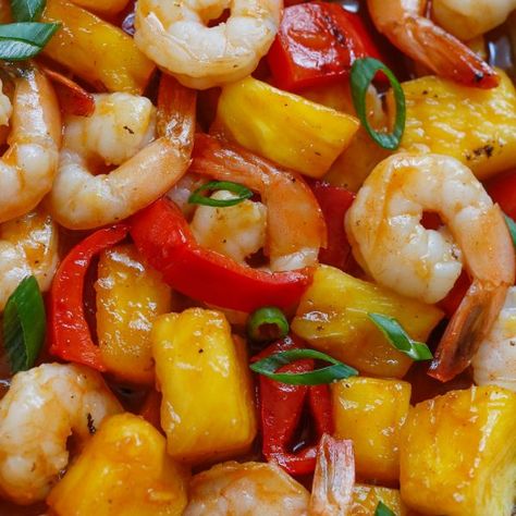 Sweet and Spicy Pineapple Shrimp Stir Fry | Barefeet in the Kitchen Shrimp Bbq Recipes, Stir Fry Shrimp Recipes, Sweet And Spicy Shrimp, Pineapple Shrimp, Spicy Pineapple, Bbq Shrimp, Homemade Barbecue Sauce, Shrimp Stir Fry, Sauteed Shrimp