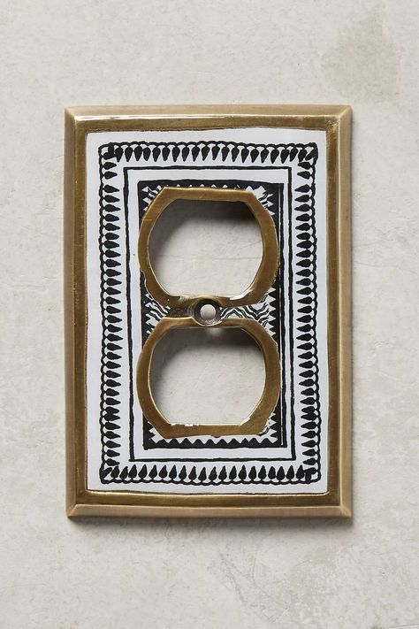 Hardware required Aluminum, lacquered paper Imported Rosalita Switch Plate by Anthropologie in Black, Size: XL Farmhouse Finishes, Restroom Decor, Up House, Switch Plate, Outlet Covers, Switch Plates, Renovation Project, Unique Home Decor, House Stuff