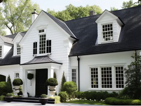 Best Shingle Colors for Your New Roof Sierra Gray Roof Shingles, Grey Roof White House, White House With Grey Trim, Exterior Door Trim, Roof Shingle, Roof Shingle Colors, Shingle Colors, Roof Colors, New Roof