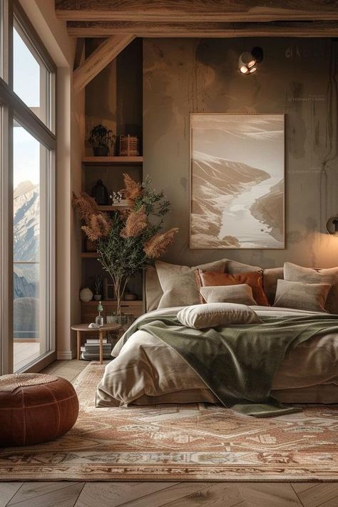 19 Best Earthy Modern Bedroom Ideas for a Cozy Retreat 36 Floor Mattress Bedroom, Mattress Bedroom Ideas, Floor Mattress Bedroom Ideas, Grey Brown Bedroom, Luxury Bedroom Master Suite, Earthy Modern Bedroom, Beige And Brown Bedroom Ideas, Brown Bedroom Ideas, Earth Tone Bedroom