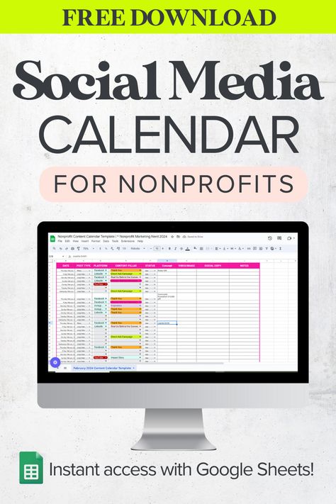 Optimize your nonprofit's influence with our free Content Calendar Template! 📅 Strategically plan social media content in alignment with nonprofit marketing strategies. Gain instant access to the Google Sheet for seamless organization. Download now to empower your 501(c)3 organization professionally! Non Profit Content Calendar, Social Media Content Calendar Template Free, Google Sheets Calendar, Social Media Content Calendar Template, Nonprofit Social Media, Instagram Calendar, Content Calendar Template, Power Of Storytelling, Nonprofit Marketing