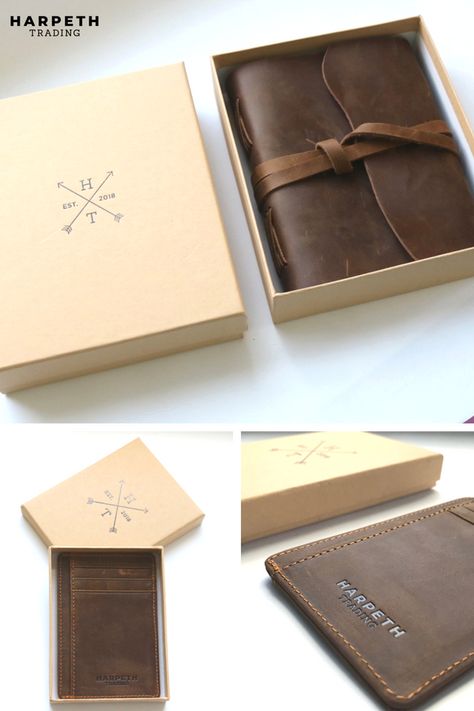 Leather Goods Packaging, Leather Packaging Design, Leather Wallet Packaging, Wallet Packaging, Journal Amazon, Leather Packaging, Amazon Private Label, Leather Branding, Notebook Handmade