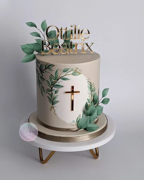 Foliage Baptism Cake | Party Cakes Gallery Green Confirmation Cake, Confirmation Cakes Catholic Boy, Cake For Baptism Boy, Boys Confirmation Cake, Green Baptism Cake, Cake Baptism Boy, Baptism Cakes For Boys, Confirmation Cakes For Boys, Confirmation Cakes Catholic